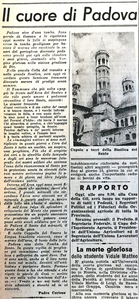 Articolo di Padre Placido - Gazzettino