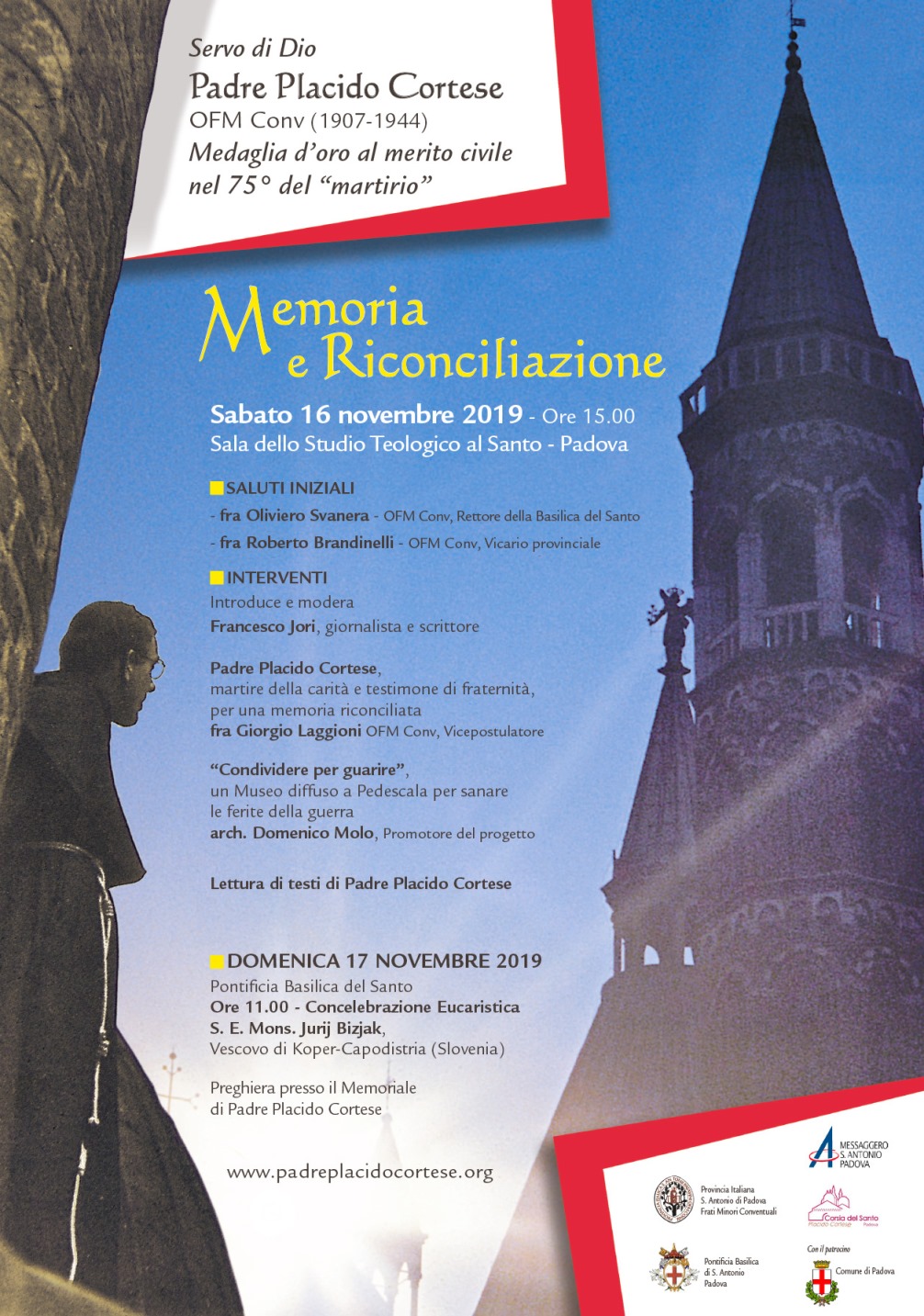 Locandina della commemorazione a Padova, 16 e 17 novembre 2019