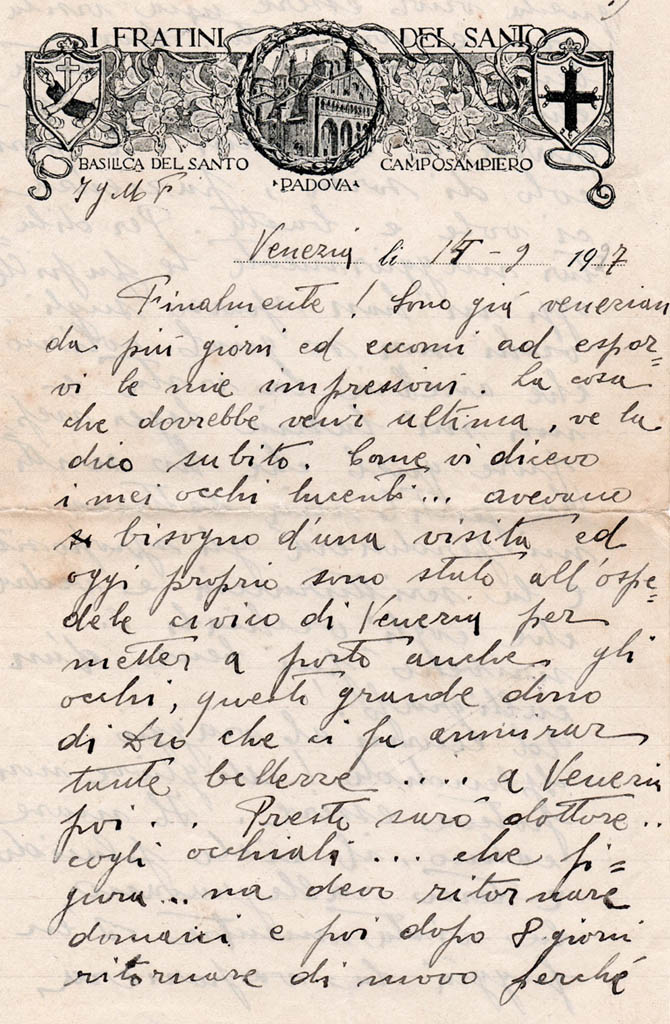Lettera di fra Placido Cortese ai familiari